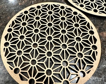 Laser Cut Wood Drink Coasters, Geometric Design (Set of 4)