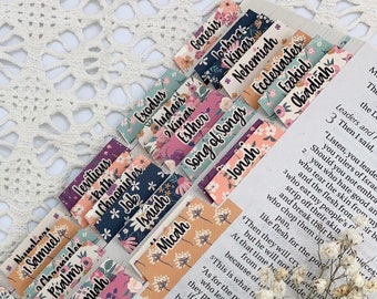 Floral Summer CARDSTOCK Bible Tabs, Books of the Bible, Gift for Christian Women, Included Catholic Books, Double Sided Index Tabs