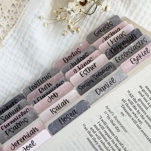 Grey Blush Pink Bible Tabs CARDSTOCK, Gray Bible Tabs, Books of the Bible, Gift for Christian Women, Included Catholic Books, Catholic Tabs