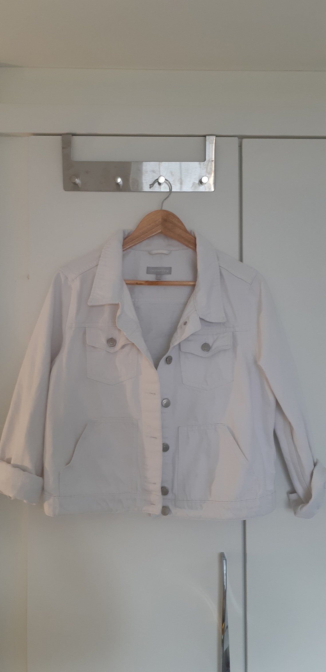 Hand Painted White Denim Jacket. Originally Redherring. Etsy