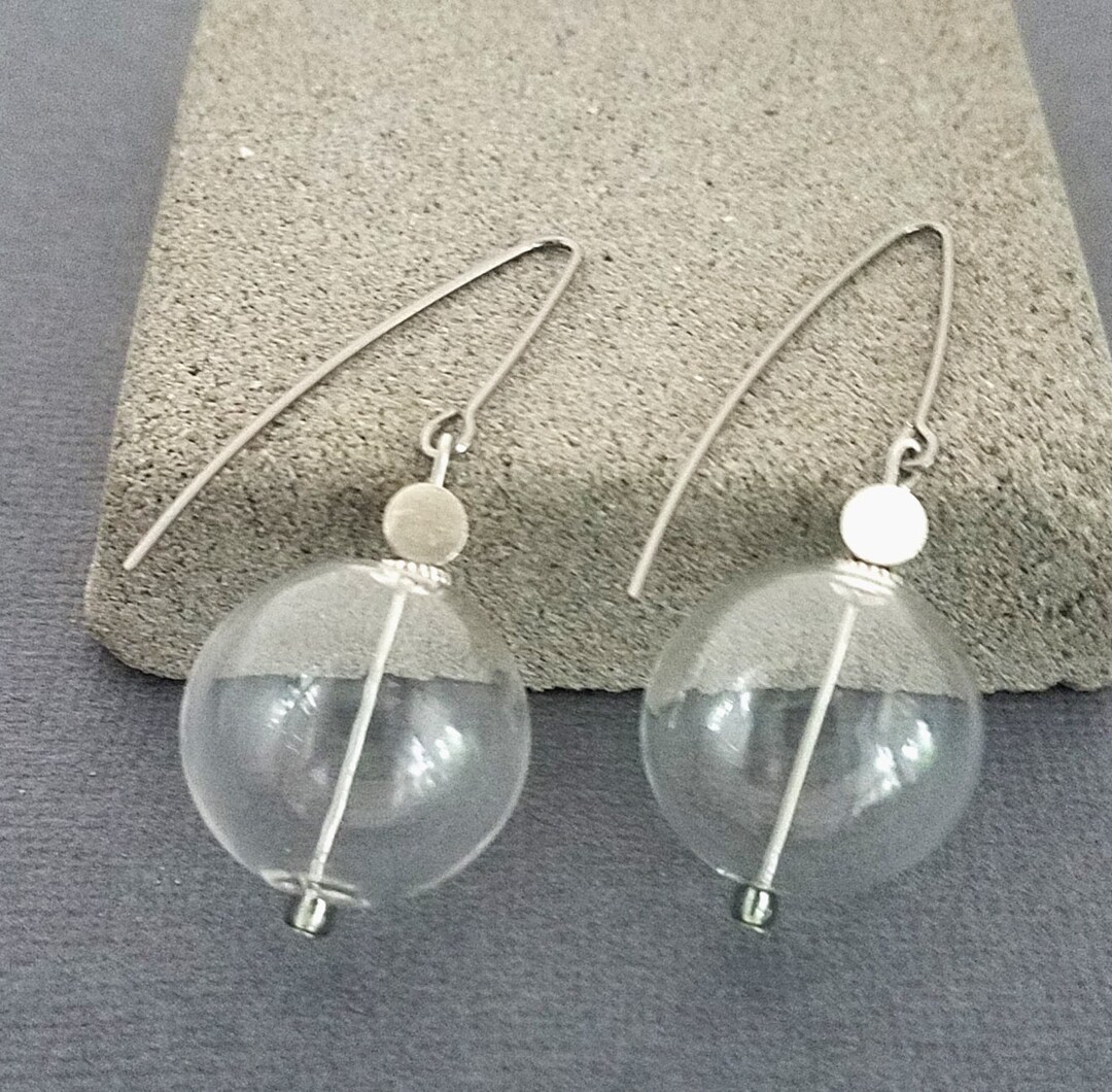 Hand Blown Glass Earrings Clear Etsy