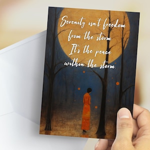 Tarjeta de tormenta de serenidad - Tarjeta de recuperación del bosque iluminado por la luna - Tarjeta inspiradora de paz interior - Tarjeta de meditación consciente