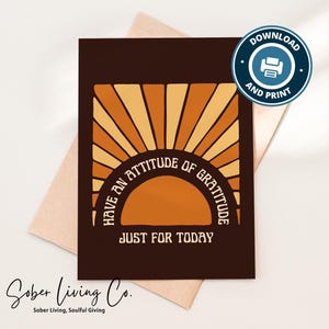 Cartão de Recuperação de Gratidão | Imprimível Só por Hoje | Retro Sunrise | Presente de 12 Passos | Agradecimento do Patrocinador de Aniversário de Sobriedade Download Digital