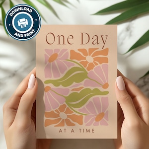 Carte Un jour à la fois | Imprimable juste pour aujourd'hui | Cadeau floral rétro ODAAT en 12 étapes, commanditaire d'anniversaire de la sobriété, merci téléchargement numérique