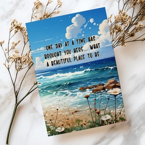 Tarjeta de Playa / Un día a la vez / Regalo de aniversario de sobriedad / Viaje de recuperación / Mensaje de serenidad