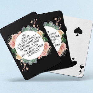 Serenity gebedspokerkaarten - herstel bloemen speelkaarten - soberheid cadeau - sobere game-avond - 12 stappen kaartspel - zwart elegant ontwerp