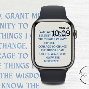 Sfondo di preghiera della serenità / Quadrante di recupero per Apple Watch / Download digitale di sobrietà / Design tipografico blu
