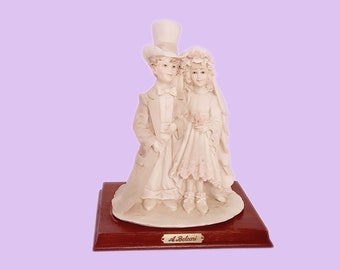 Vintage A. Belcari Figurine, Bride and Groom on Wedding Day, Collectible Sculpture 1985, Wedding Anniversary Christmas Holiday Gift for Her