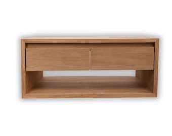 Waschtischunterschrank Eiche hell | Massivholz Badmöbel | 2 Schubladen & Ablage | Handgefertigt | Modern zeitlos