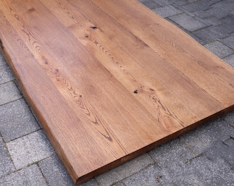 Massivholzplatte 180x90/95 cm aus Eiche mit 2 Baumkanten - Dark