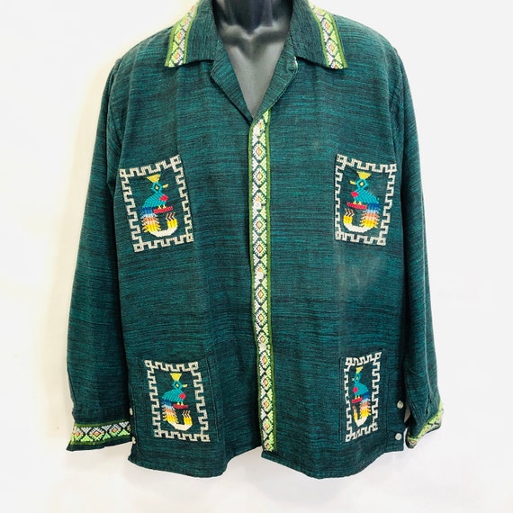 Vintage 70s Guatemalan embroidered jacket shirt - image 1