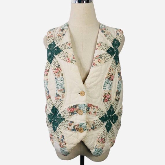 Vintage Quilted Patchwork Vest Double Wedding Rin… - image 1