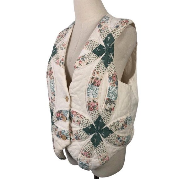 Vintage Quilted Patchwork Vest Double Wedding Rin… - image 2