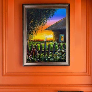 Ukraine Landschaft Malerei Öl Original Leinwand 12 von 15 Ukrainische Kunst Volkskunst Landschaft Ukrainische Geschenke Künstler Wand Dekor Dorf Sonnenuntergang