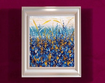 Ukrainian Wildflowers Field Oil Painting Original Art Cornflowers Gold Artwork Flowers Art 8 by 10 Folk Art Волошкове Поле Ukraine Gift