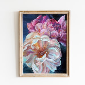 Flores de peonía pintura al óleo lienzo original arte 15 por 23 rosa planta ramo flores pared arte rosa estado de ánimo regalo pintura Пионы Живопись Масло