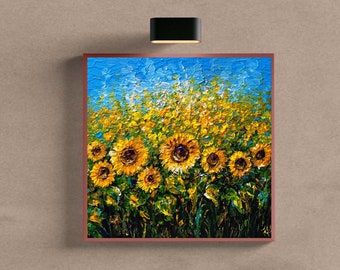 Ukrainische Sonnenblumen Öl Original Gemälde Leinwand Kunst Blumen Kunstwerk 8 von 8 Wildblumen Volkskunst Bild Wand Dekor Ukraine Geschenk