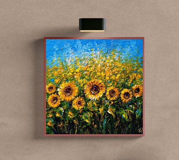 Ukrainian Sunflowers Oil Original Painting Canvas Art Flowers Artwork 8 by 8 Wildflowers Folk Art Україна Wall Decor Ukraine Gift
