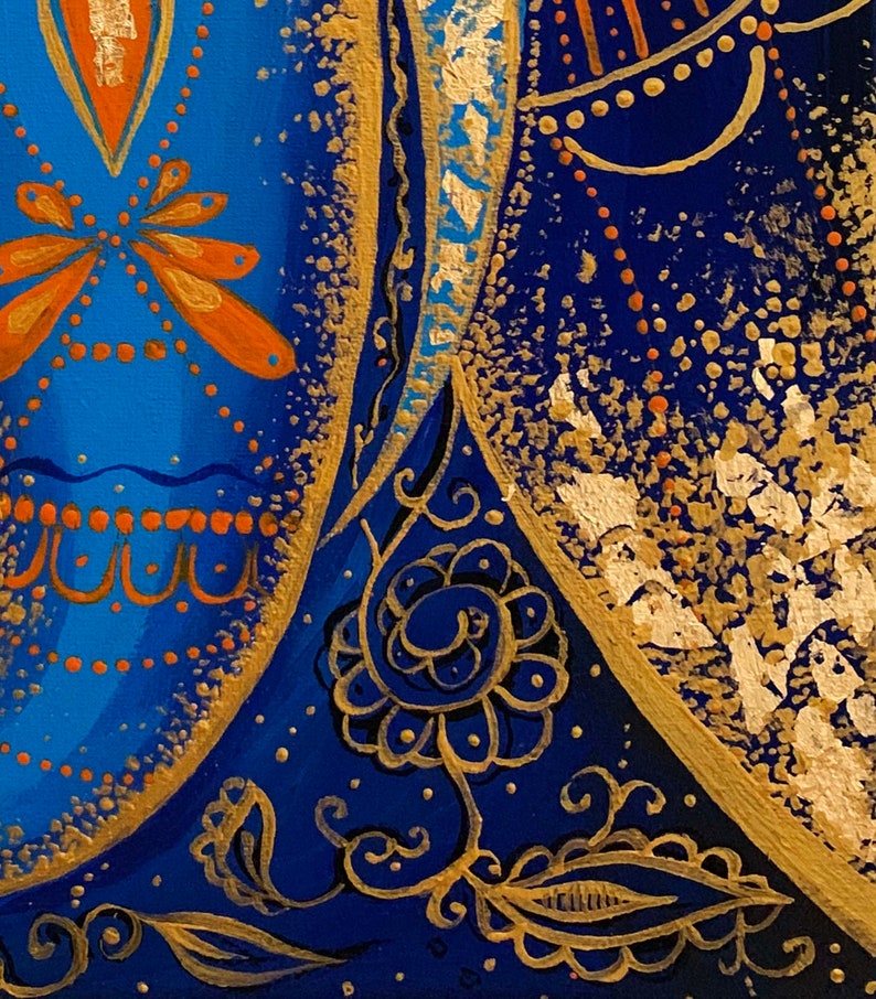 Elephant Painting Oil Original Art Gold Wall Art Abstract Blue Etsy