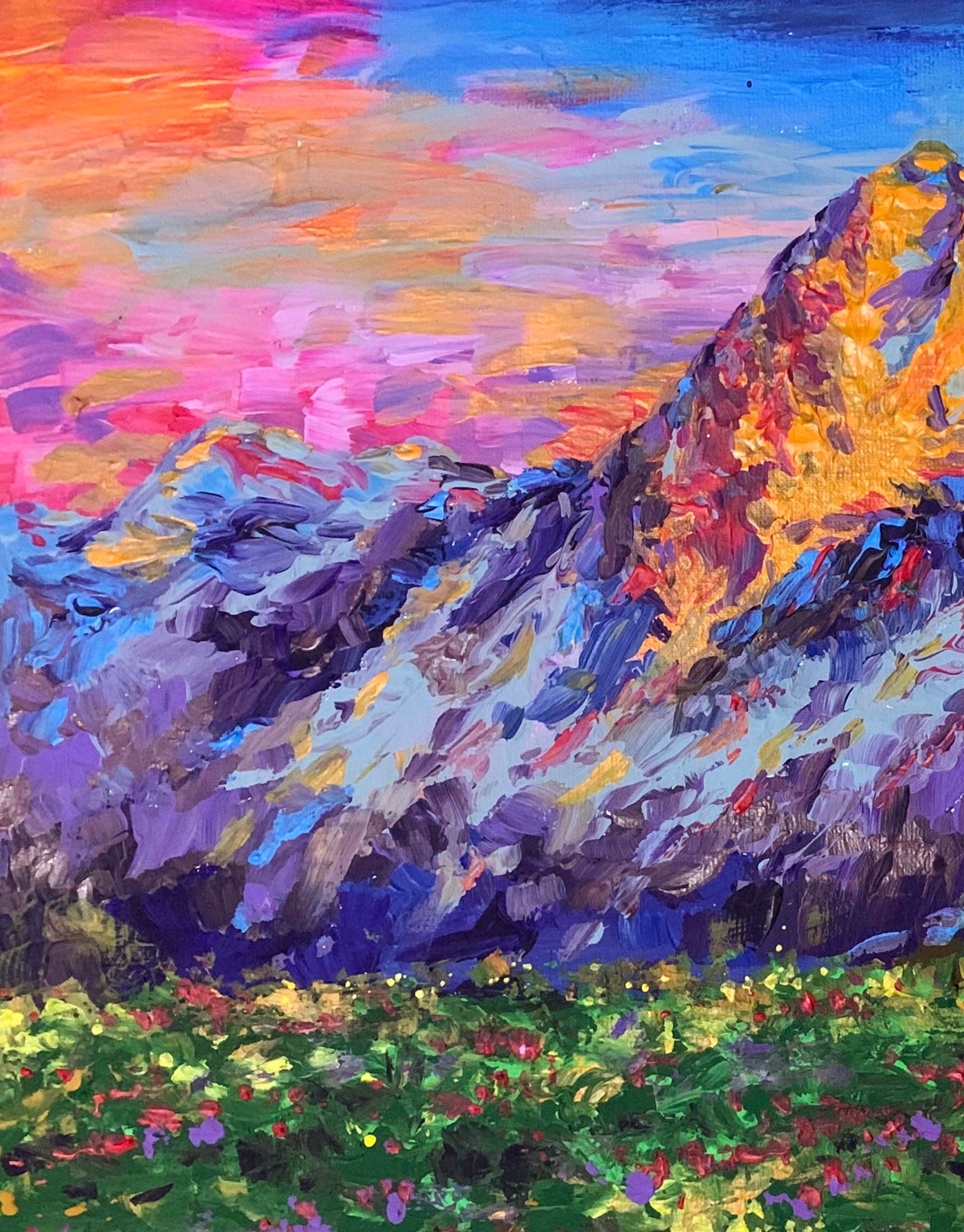 Rocky Mountain Painting Original Art Field Flowers Landscape Etsy