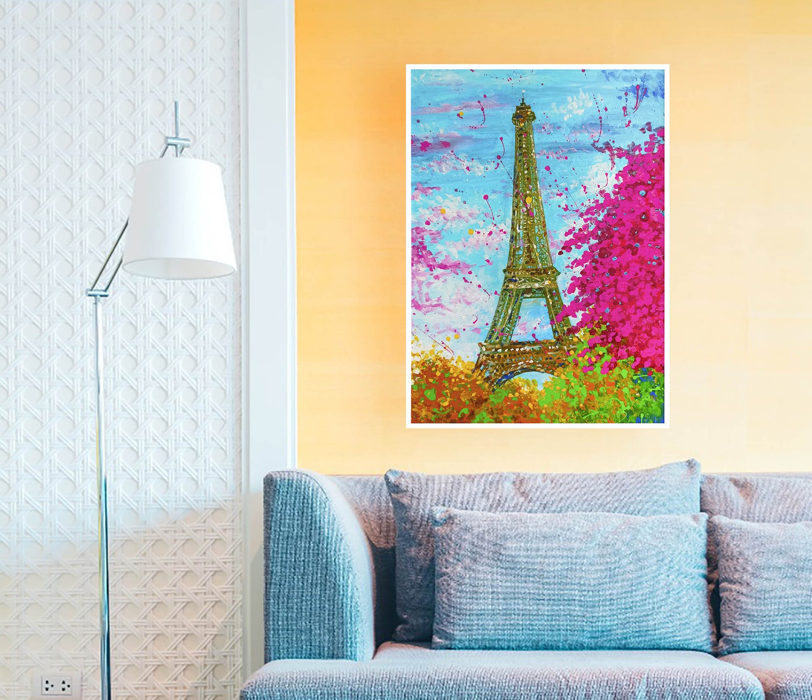 Eiffel Tower Original Acrylic Paris Painting Blooming Sakura Etsy