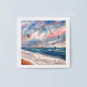 Seelandschaft Ölgemälde Original Art Odessa Strand Landschaft Ozean Nautik Home Decor Sea Wall Art 8 x 8 Interior Malerei Möwen Sea Art