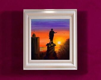 Odessa Oil Painting Original Art Duke Artwork 7 x 8 Cityscape Street Town Picture Sunset Sea City Landscape Wall Decor Одеса Ukraine Art