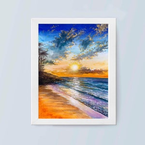 Hawaii Watercolor Painting Original Art 8 x 11 Sunrise Sea Beach Seascape Seaglass Tropical Ocean Wall Art Travel Sketch Nautical Sunset