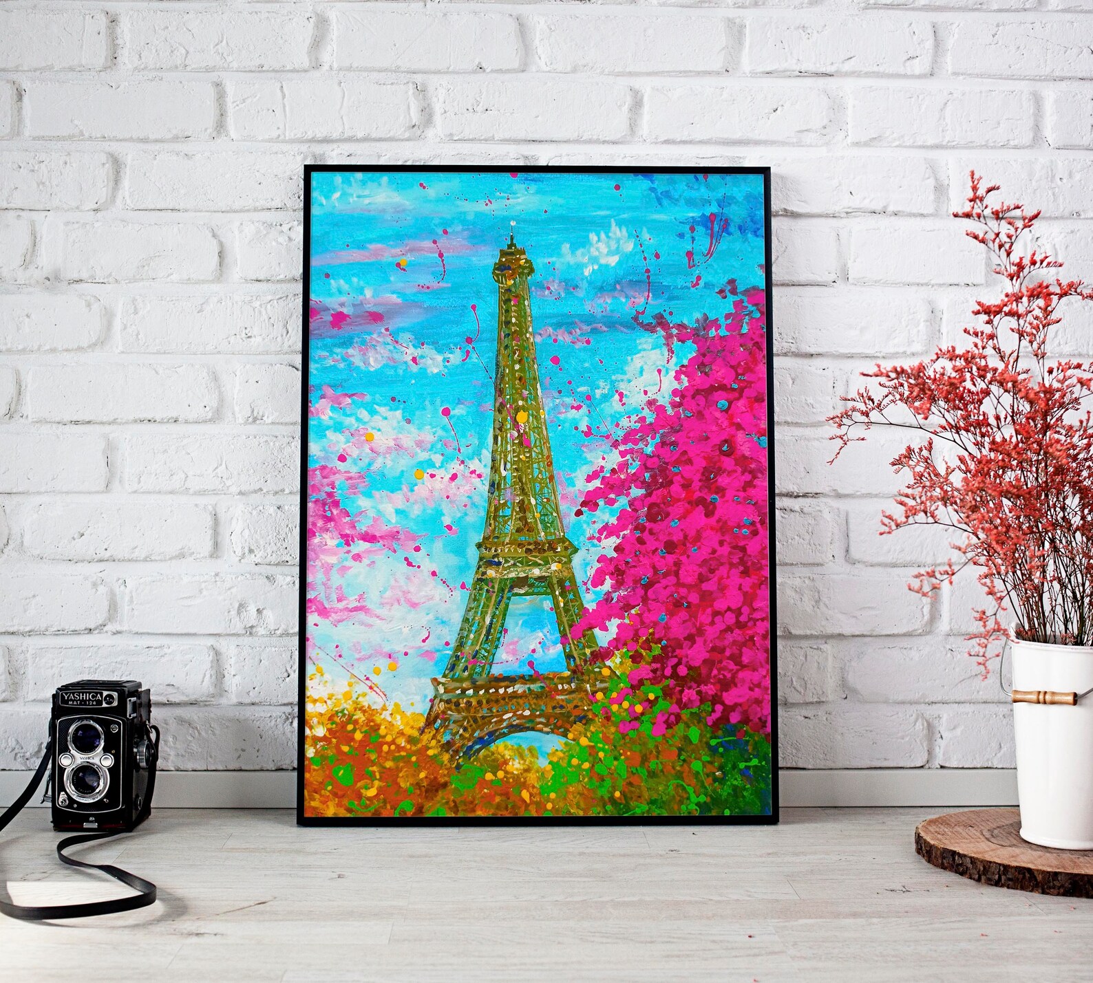 Eiffel Tower Original Acrylic Paris Painting Blooming Sakura Etsy