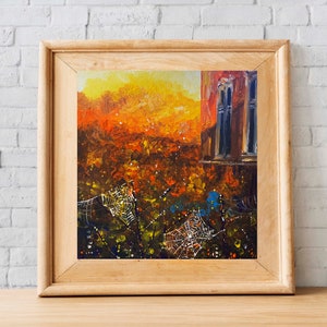 Ukrainische Hof Sonnenuntergang Öl Original Gemälde Wand Leinwand Kunst 8 von 8 Landschaft Ukraine Haus Spinnennetz Volkskunst Interior Wand Kunst Decor