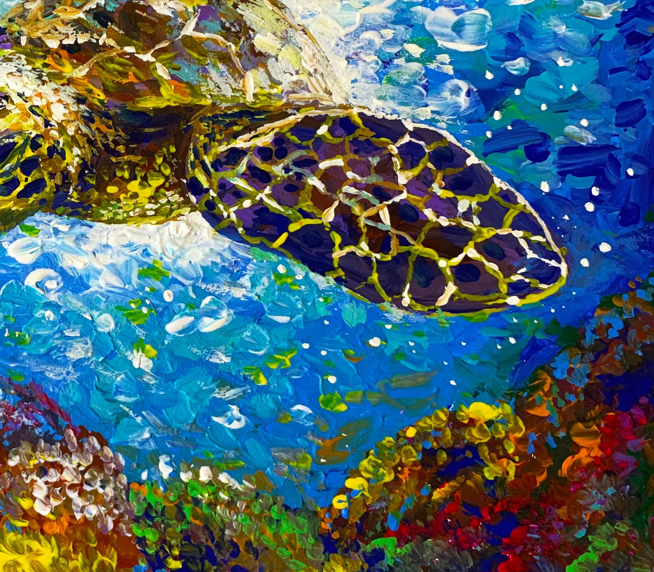 Tortoise Ocean Original Oil Painting Seascape Underwater Art 8 | Etsy