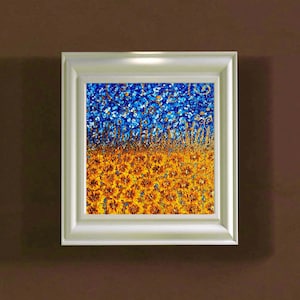 Ukrainische Blumen Ölgemälde Original Leinwand Kunst 200x200 Wildblumen Volkskunst Sonnenblume Weizen Kunstwerk Innenwand Dekor Ukraine Geschenk