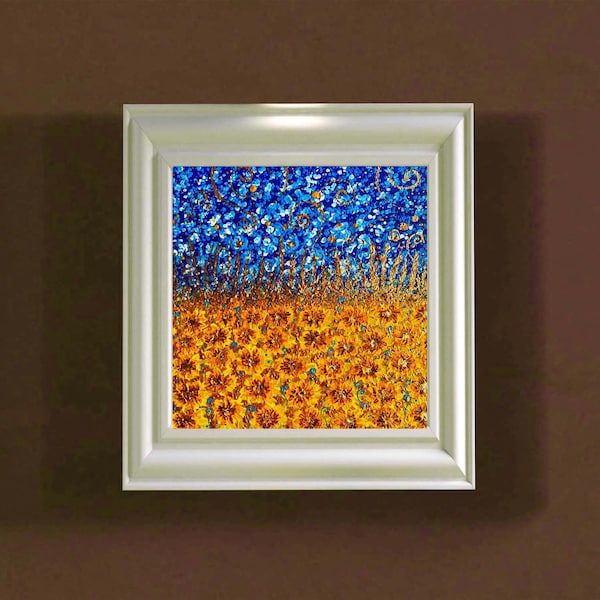 Ukrainische Blumen Ölgemälde Original Leinwand Kunst 200x200 Wildblumen Volkskunst Sonnenblume Weizen Kunstwerk Innenwand Dekor Ukraine Geschenk