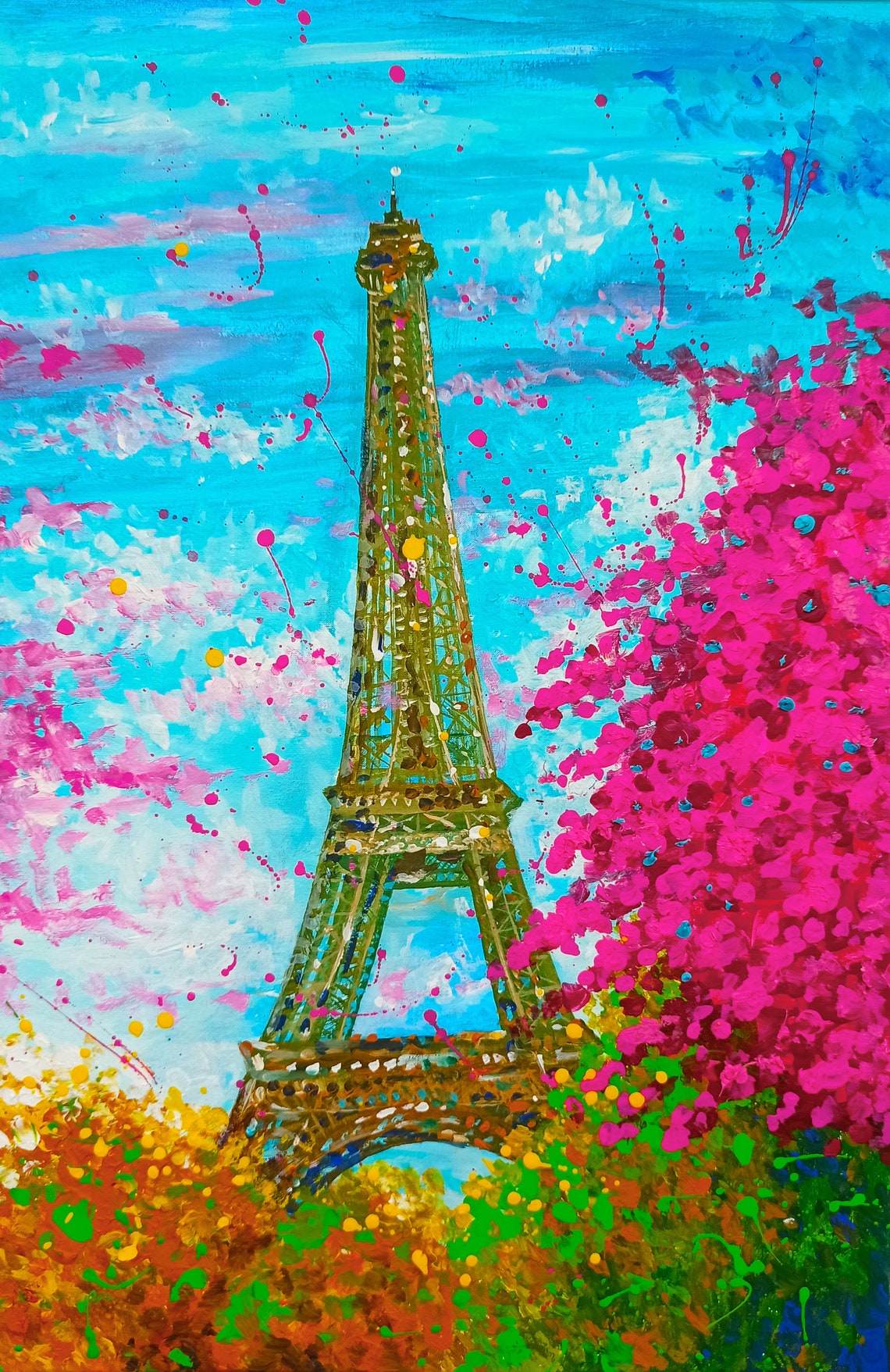 Eiffel Tower Oil Painting Original Art Paris France Landmark Etsy
