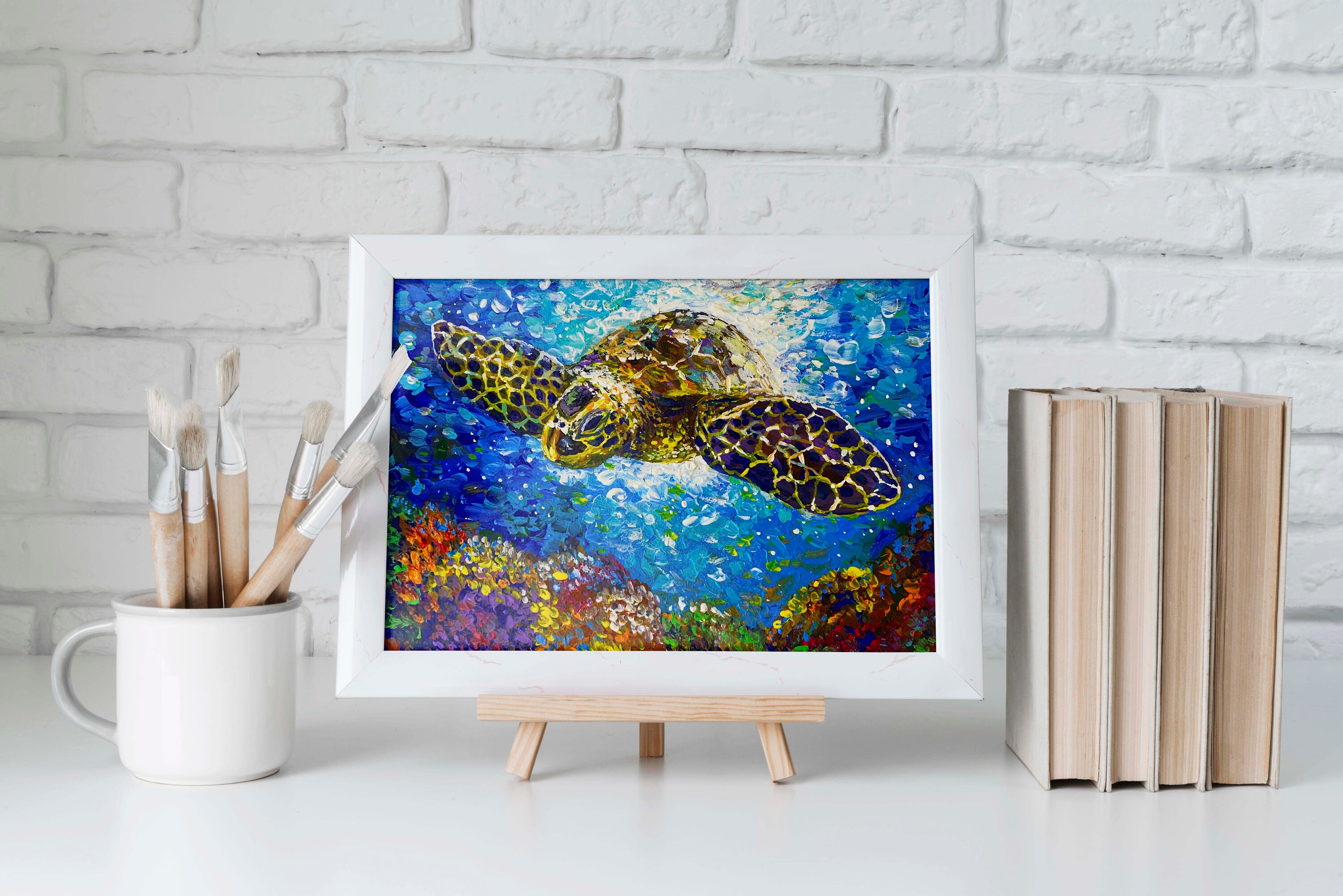 Tortoise Ocean Original Oil Painting Seascape Underwater Art 8 | Etsy