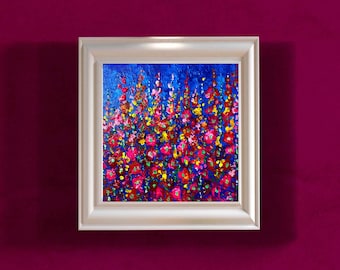 Ukrainian Mallow Oil Original Painting Canvas Art Flowers Artwork 8 by 8 Wildflowers Folk Art Small Picture Interior Wall Decor Ukraine Gift