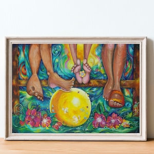 Summer Painting Oil Original Art Nursery Artwork Girl Boy Painting 12 x 20 Friendship Book Illustration Cartoon Wall Art Interior Decor