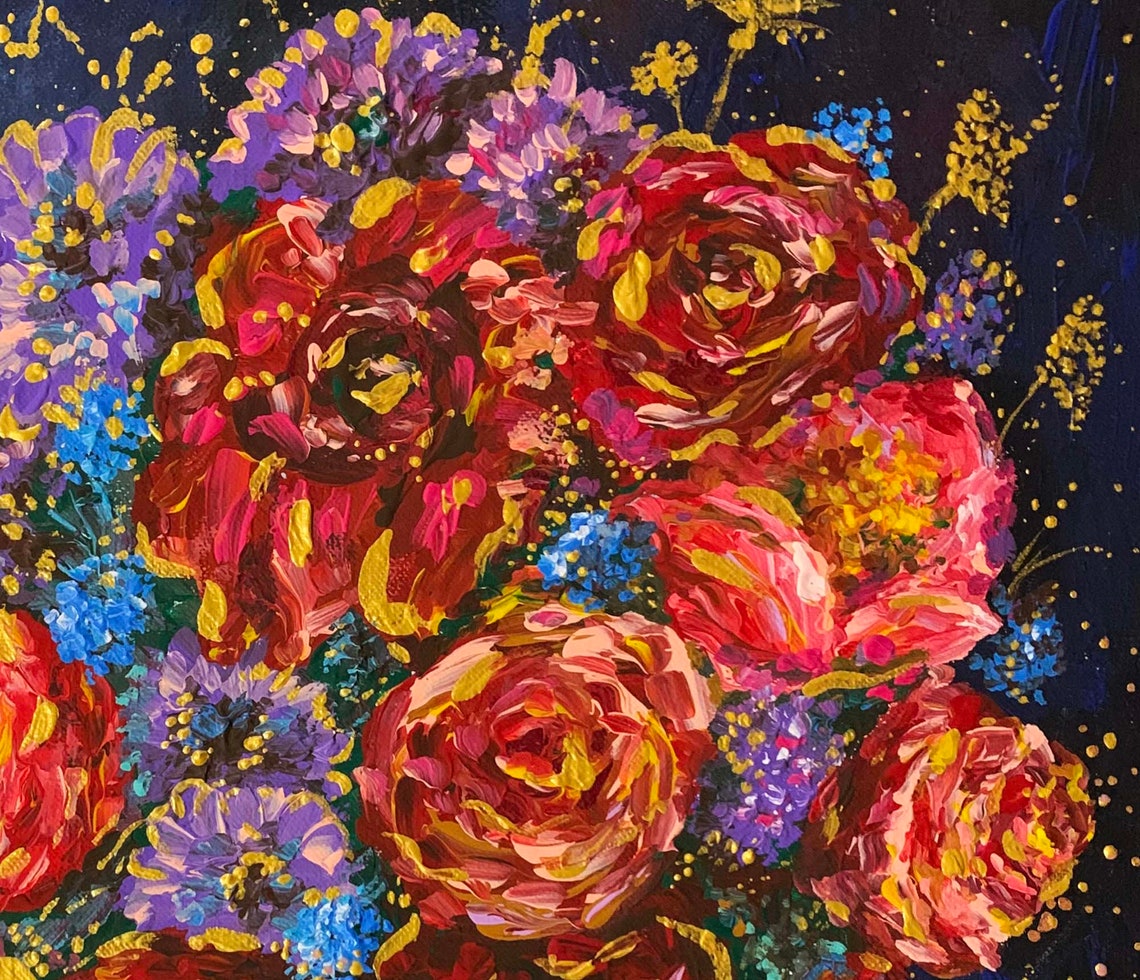 Ukrainian Flowers Oil Original Painting Wall Canvas Art 16 by Etsy