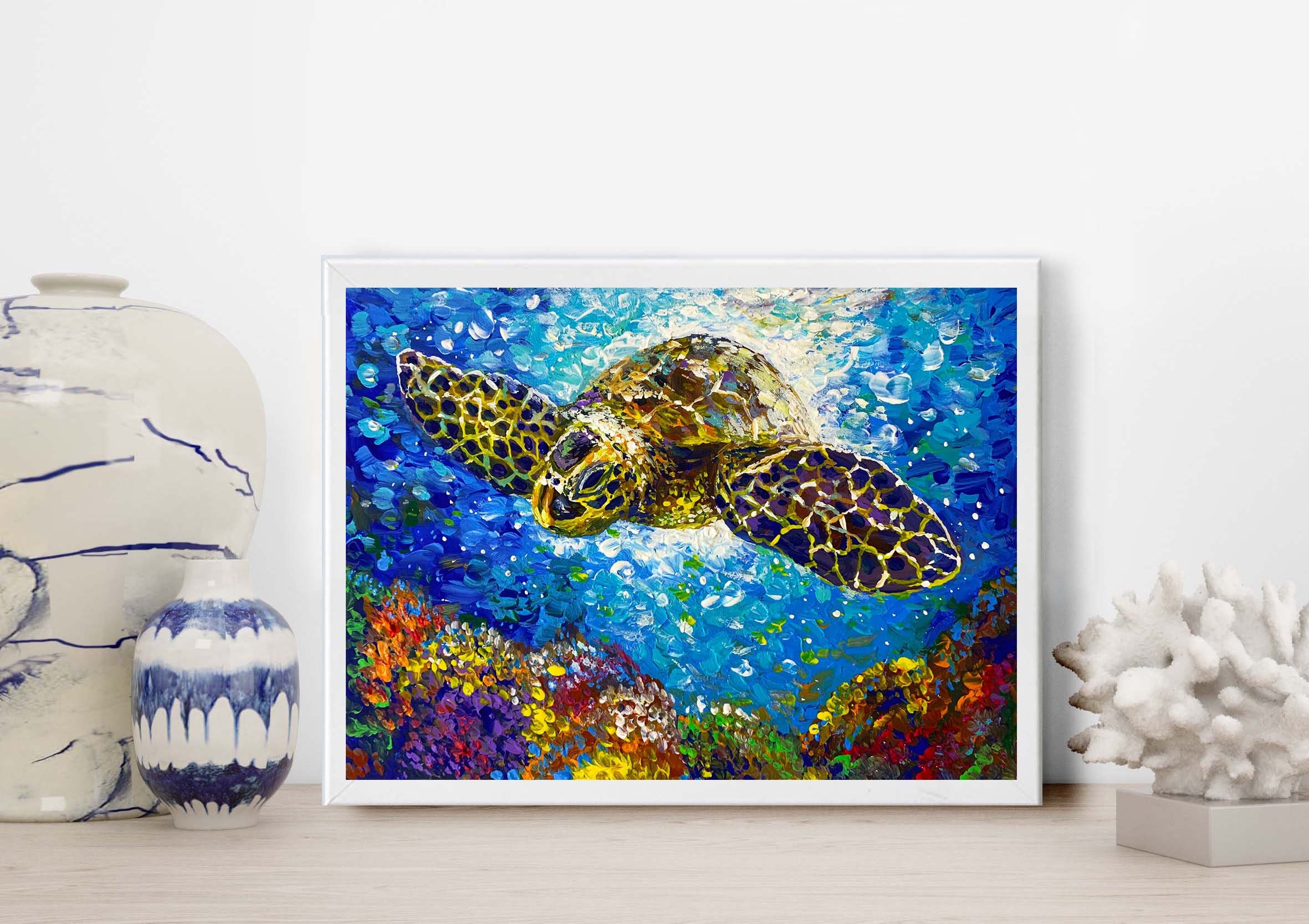 Tortoise Ocean Original Oil Painting Seascape Underwater Art 8 | Etsy