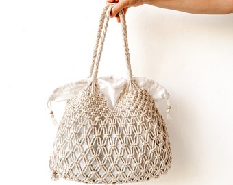 Boho Macrame Tote Bag Shopping for Woman Reusable Market Net - Etsy