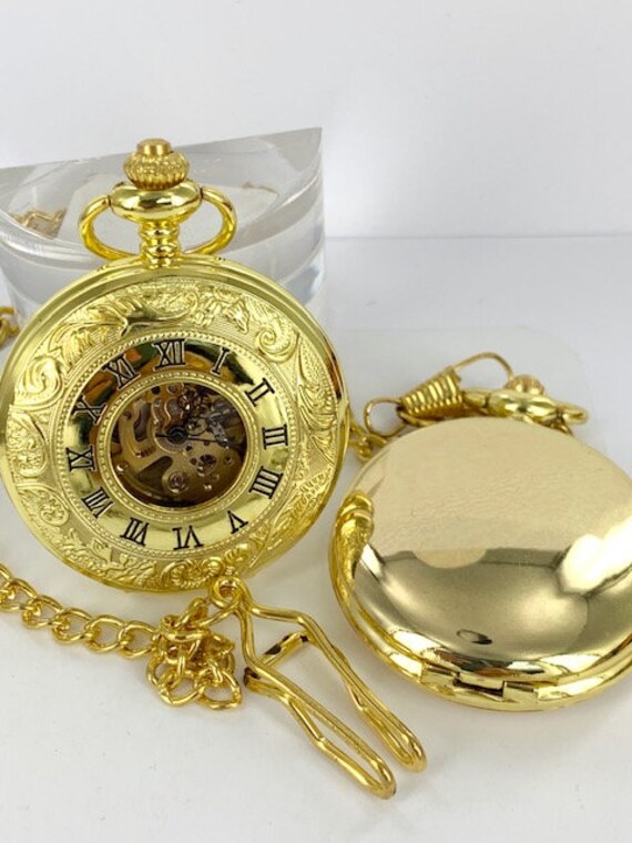Personalised engraved mechanical gold pocket watch name Etsy