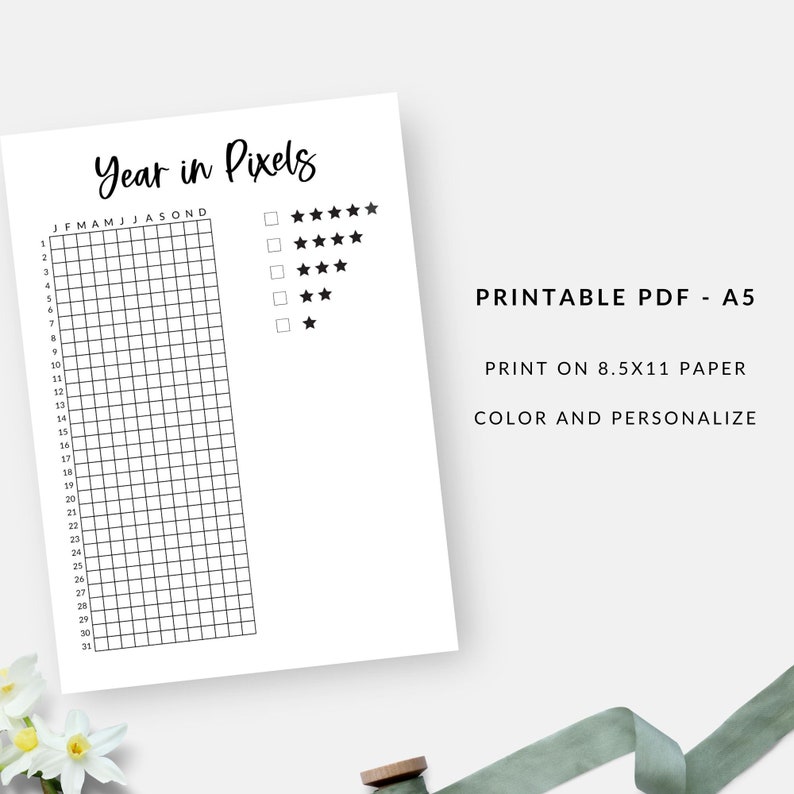 Printable Year in Pixels, A5 Bullet Journal Planner Page, Printable ...