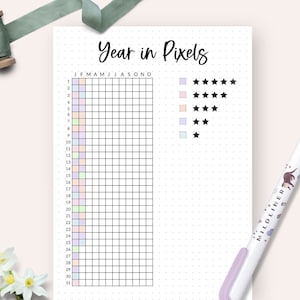 Printable Year in pixels, A5 Bullet Journal Planner Page, Printable Bullet Journal Pages, Premade Bujo Template Bundle, 2024 Bujo Tracker