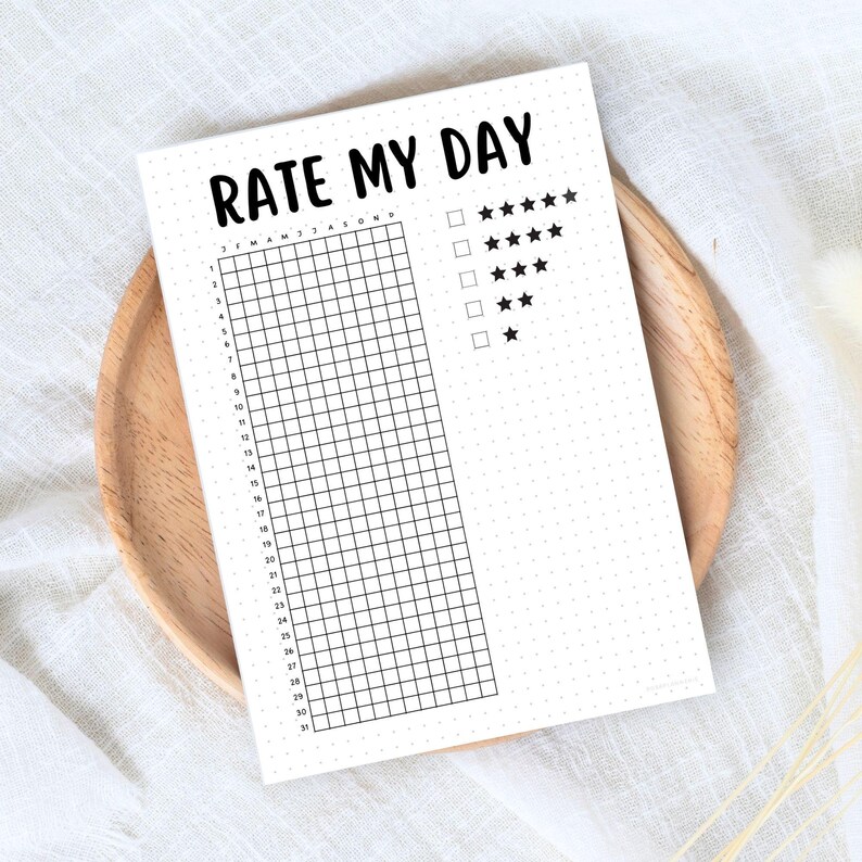 Rate My Day Printable, A5 Bullet Journal Planner Page, Minimalist ...