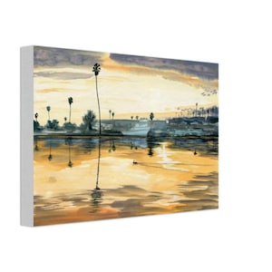 Channel Islands Harbor Canvas, Oxnard Sunset Art, Palm Tree Coastal Scene, California Harbor Painting