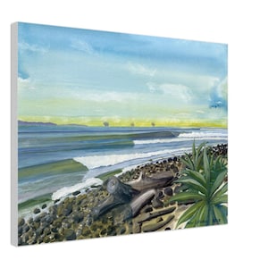 Rincon Point Agaves - Watercolor Canvas Print, Beachy Décor for Surfing Lovers, Surfing Artwork, Santa Barbara Ventura County Beaches