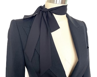 Extra Thin Long Black Scarf & Bow, Women&#39;s Necktie and Men&#39;s Handmade Neckwear