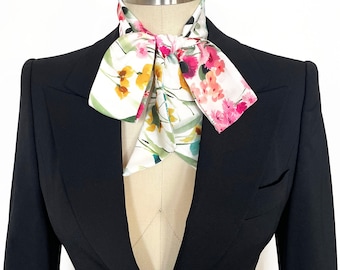 Japanese Floral Long Skinny Scarf Neck Bow Necktie