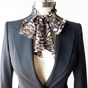Leopard Long Skinny Scarf Neck Bow: Black, White, Brown Animal Print