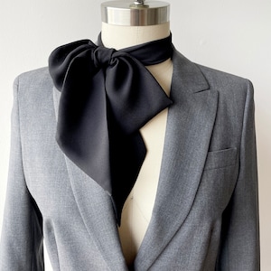 Black Long Skinny Scarf, Neck Bow, Neck Tie and Hair Tie